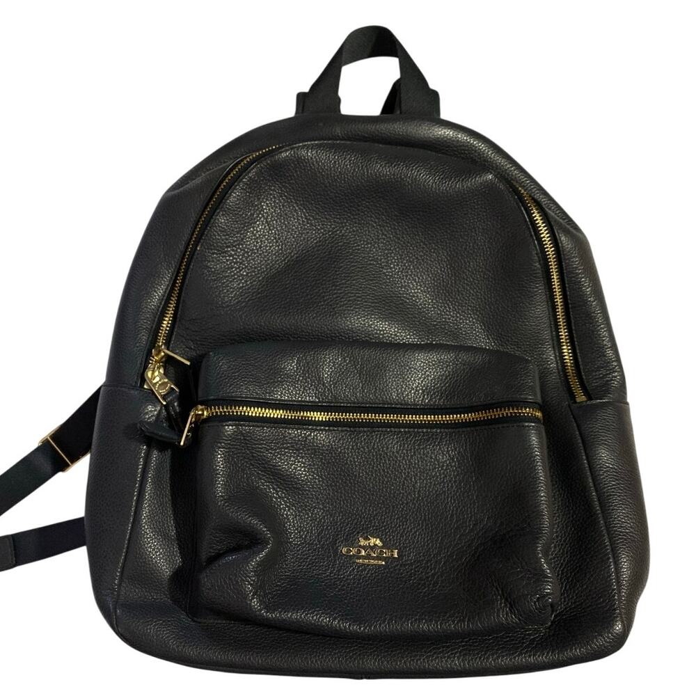 Coach Pebbled Leather Backpack – Dark Navy/Gray Authentic Designer Bag
